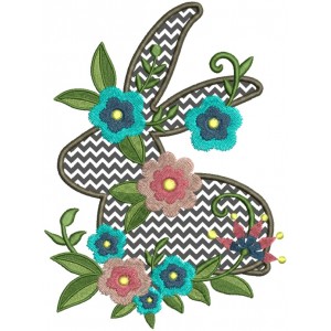 Spring Bunny With Flowers Applique Machine Embroidery Design Digitized Pattern